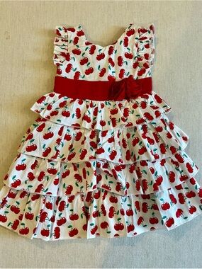 Joe-Ella Toddler Cherry Print Ruffle Dress with Red Sash Sz 2t